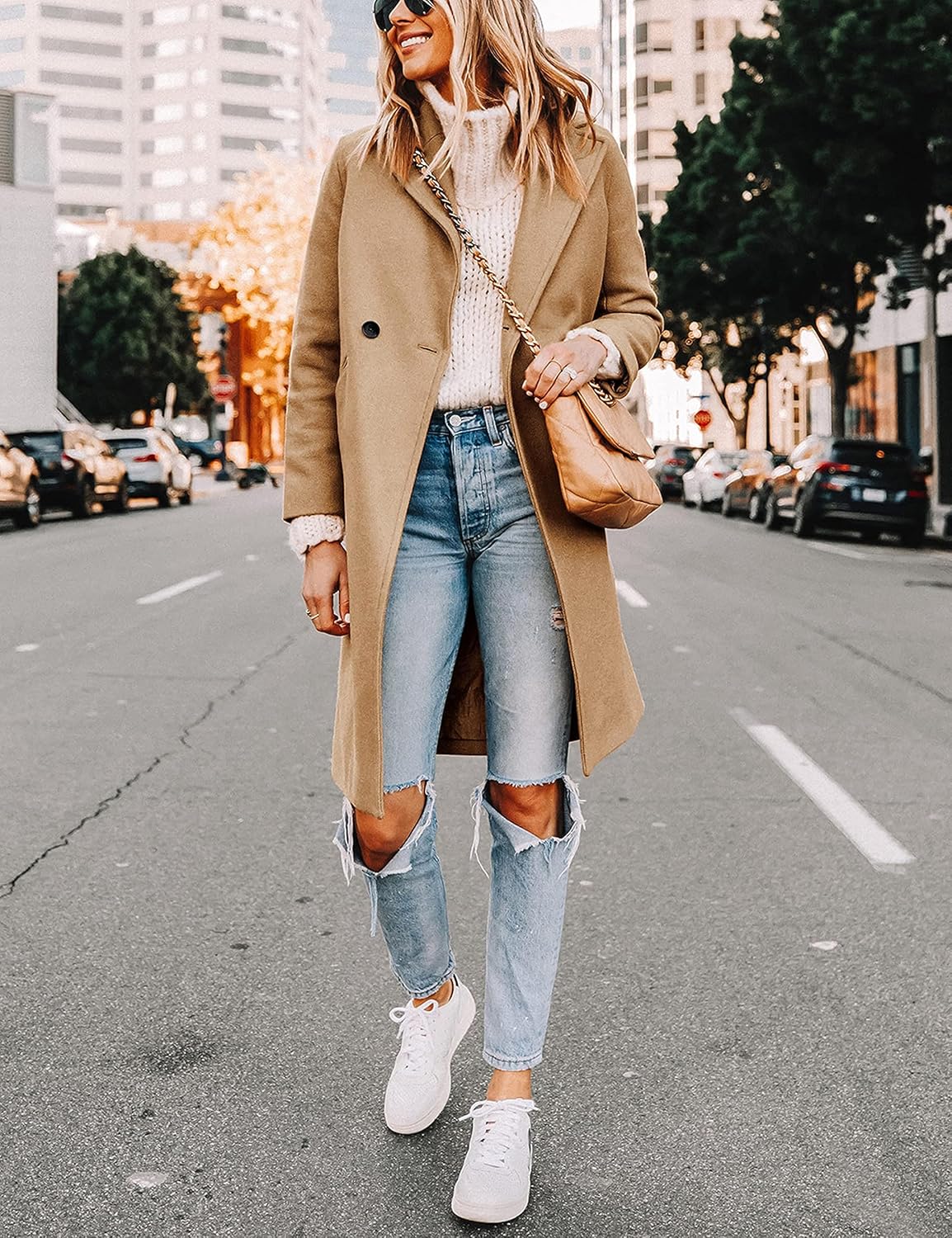 Women's Winter Wool Coat Casual Notch Lapel Single-Breasted Peacoat - Image 2